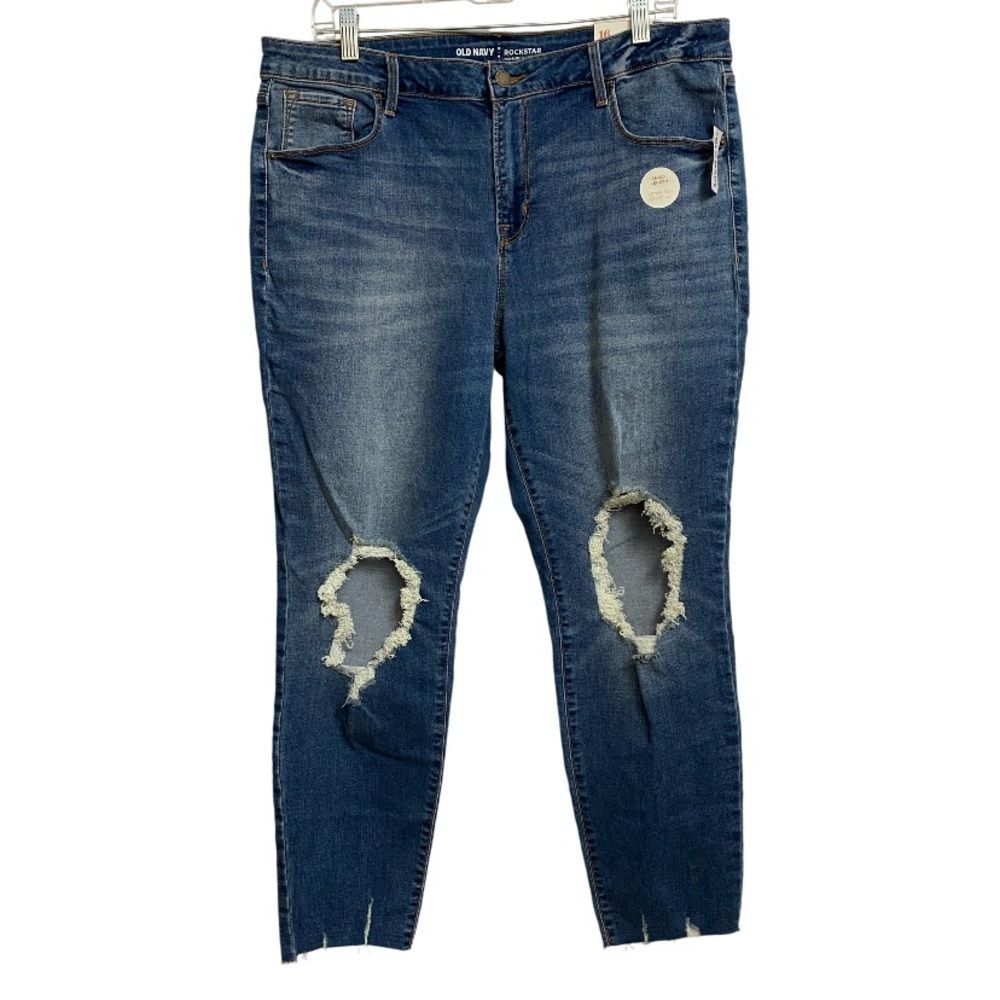 NWT Old Navy Rockstar Skinny Jeans Women's Size 16 Distressed Ripped Ankle Y2K